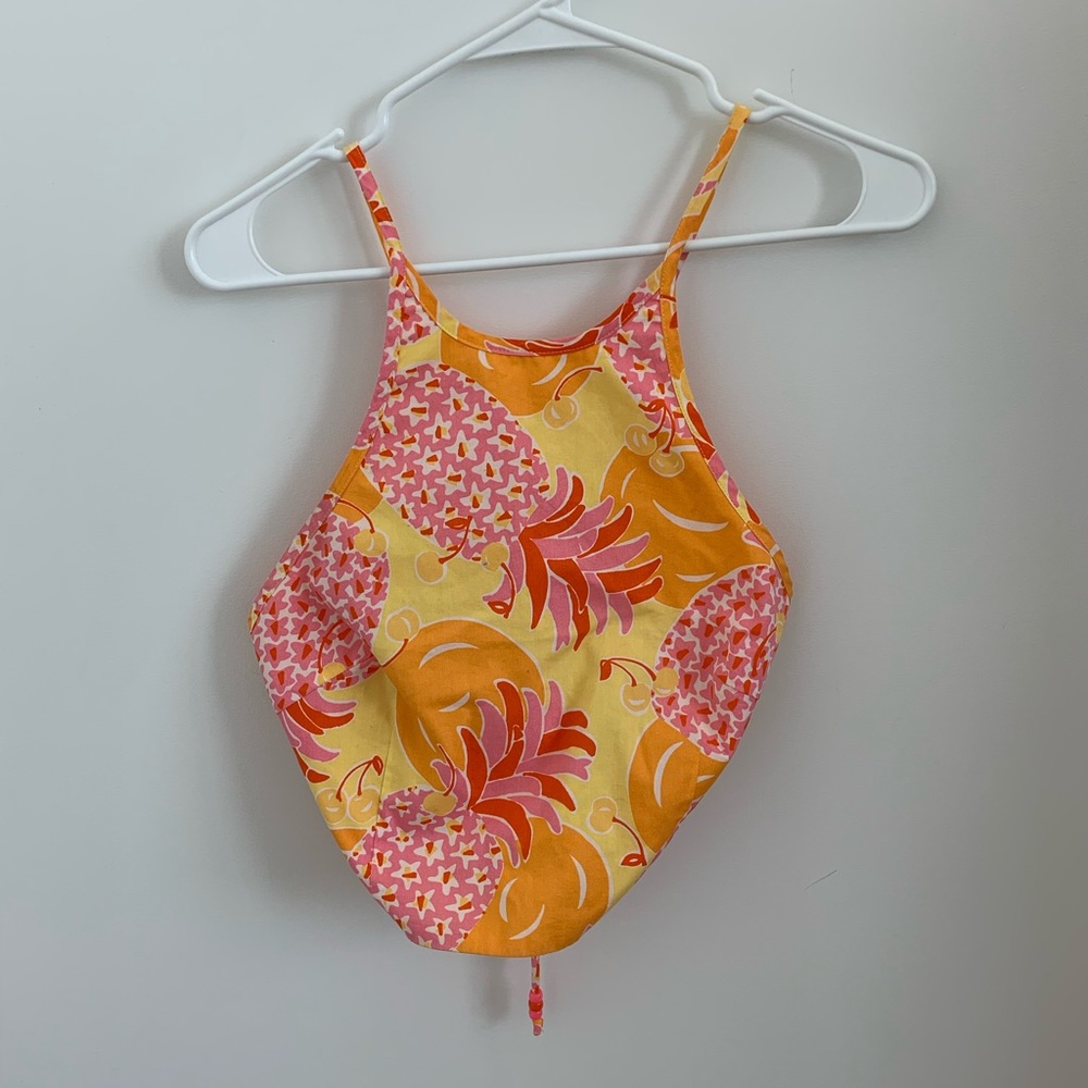 cropped patterned summer halter top with tie